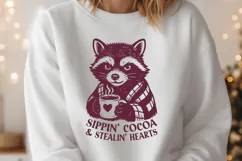 Sippin’ Cocoa & Stealin’ Hearts SVG, Cute Winter Raccoon PNG Product Image 2