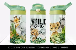 Boys Wild ONE Safari Animal 12 oz Sippy Cup Tumbler Wrap Product Image 1