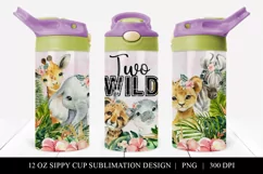 Girls TWO Wild Safari Animal 12 oz Sippy Cup Tumbler Wrap Product Image 1