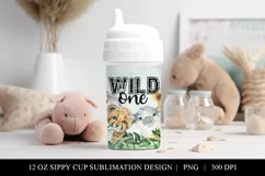 Boys Wild ONE Safari Animal 12 oz Sippy Cup Tumbler Wrap Product Image 2