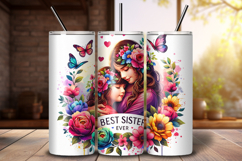 Sister Tumbler Wrap PNG, Best Sister Ever Sublimation Design Product Image 1
