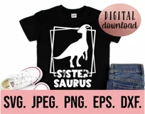Sister Saurus SVG - Dinosaur Birthday Clipart - Sibling PNG Product Image 2