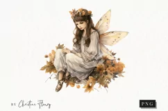 Watercolor Sitting Fairy Clipart | Watercolor Fall PNG Product Image 1