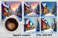 Christmas city square coaster sublimation design Product Image 1