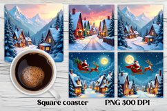 Christmas city square coaster sublimation design Product Image 1
