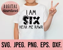 Dinosaur 6th Birthday Boy SVG - Six 6 Dinosaur Shirt Clipart Product Image 2