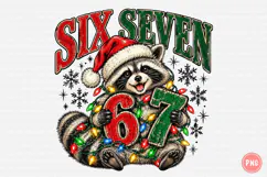 Six Seven Christmas Raccoon PNG | Funny 6 7 Holiday Meme Png Product Image 1