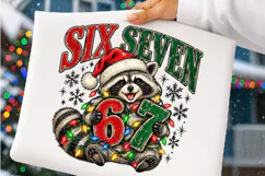 Six Seven Christmas Raccoon PNG | Funny 6 7 Holiday Meme Png Product Image 4