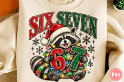 Six Seven Christmas Raccoon PNG | Funny 6 7 Holiday Meme Png Product Image 5