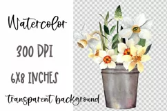 Watercolor spring flower clipart. Daffodils PNG sublimation Product Image 4