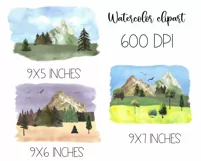 Watercolor mountain landscape clipart. Mountain scenery Product Image 3