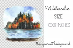 Watercolor autumn landscape clipart. Fall Sublimation PNG Product Image 2
