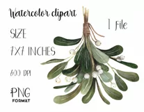 Watercolor mistletoe clipart. Sublimation designs. PNG Product Image 3
