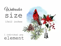 Watercolor Christmas clipart with cardinal bird. Sublimation Product Image 2