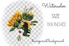 Watercolor sunflower bouquet clipart. Sublimation PNG Product Image 2