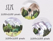 Watercolor mountain landscape clipart. Sublimation PNG fores Product Image 8