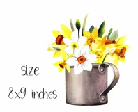 Watercolor spring flower clipart. Daffodils in a cup. PNG Product Image 3