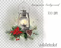 Watercolor Christmas lantern clipart. Sublimation design PNG Product Image 3