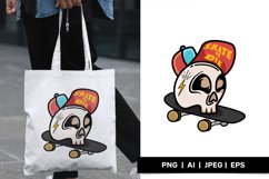 Skateboard with Spooky Skull Wearing Skate or Die Hat Product Image 1