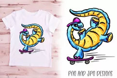Skateboarding Diplodocus Dinosaur PNG Cartoon Sticker Design