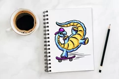 Skateboarding Diplodocus Dinosaur PNG Cartoon Sticker Design