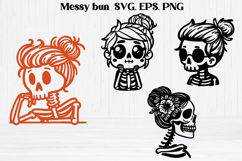 Messy bun skeleton SVG design | Skull mom life SVG Product Image 1