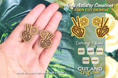 Skeleton Hand Peace Sign Earrings, Studs Laser Cut Template Product Image 1