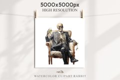 Skeleton In Chair Halloween Creepy Clipart PNG Scrapbooking Fairy Tale Art Image Watercolor Transparent Print illustration sublimation creepy printable digital watercolor Skeleton in suit Skull, spooky clipart, nursery, Creepy halloween decoration art ima