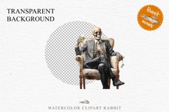 Skeleton In Chair Halloween Creepy Clipart PNG Scrapbooking Fairy Tale Art Image Watercolor Transparent Print illustration sublimation creepy printable digital watercolor Skeleton in suit Skull, spooky clipart, nursery, Creepy halloween decoration art ima