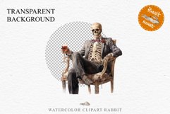 Skeleton In Chair Halloween Creepy Clipart PNG Scrapbooking Fairy Tale Art Image Watercolor Transparent Print illustration sublimation creepy printable digital watercolor Skeleton in suit Skull, spooky clipart, nursery, Creepy halloween decoration art ima