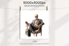 Skeleton In Chair Halloween Creepy Clipart PNG Scrapbooking Fairy Tale Art Image Watercolor Transparent Print illustration sublimation creepy printable digital watercolor Skeleton in suit Skull, spooky clipart, nursery, Creepy halloween decoration art ima