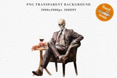 Skeleton In Chair Halloween Creepy Clipart PNG Scrapbooking Fairy Tale Art Image Watercolor Transparent Print illustration sublimation creepy printable digital watercolor Skeleton in suit Skull, spooky clipart, nursery, Creepy halloween decoration art ima