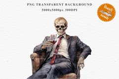 Skeleton In Chair Halloween Creepy Clipart PNG Scrapbooking Fairy Tale Art Image Watercolor Transparent Print illustration sublimation creepy printable digital watercolor Skeleton in suit Skull, spooky clipart, nursery, Creepy halloween decoration art ima