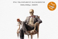 Skeleton In Chair Halloween Creepy Clipart PNG Scrapbooking Fairy Tale Art Image Watercolor Transparent Print illustration sublimation creepy printable digital watercolor Skeleton in suit Skull, spooky clipart, nursery, Creepy halloween decoration art ima