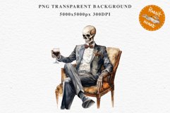 Skeleton In Chair Halloween Creepy Clipart PNG Scrapbooking Fairy Tale Art Image Watercolor Transparent Print illustration sublimation creepy printable digital watercolor Skeleton in suit Skull, spooky clipart, nursery, Creepy halloween decoration art ima
