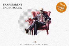 Skeleton In Chair Halloween Creepy Clipart PNG Scrapbooking Fairy Tale Art Image Watercolor Transparent Print illustration sublimation creepy printable digital watercolor Skeleton in suit Skull, spooky clipart, nursery, Creepy halloween decoration art ima