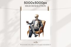 Skeleton In Chair Halloween Creepy Clipart PNG Scrapbooking Fairy Tale Art Image Watercolor Transparent Print illustration sublimation creepy printable digital watercolor Skeleton in suit Skull, spooky clipart, nursery, Creepy halloween decoration art ima
