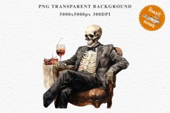 Skeleton In Chair Halloween Creepy Clipart PNG Scrapbooking Fairy Tale Art Image Watercolor Transparent Print illustration sublimation creepy printable digital watercolor Skeleton in suit Skull, spooky clipart, nursery, Creepy halloween decoration art ima