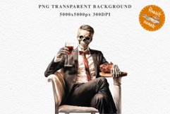 Skeleton In Chair Halloween Creepy Clipart PNG Scrapbooking Fairy Tale Art Image Watercolor Transparent Print illustration sublimation creepy printable digital watercolor Skeleton in suit Skull, spooky clipart, nursery, Creepy halloween decoration art ima