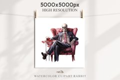 Skeleton In Chair Halloween Creepy Clipart PNG Scrapbooking Fairy Tale Art Image Watercolor Transparent Print illustration sublimation creepy printable digital watercolor Skeleton in suit Skull, spooky clipart, nursery, Creepy halloween decoration art ima
