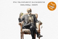 Skeleton In Chair Halloween Creepy Clipart PNG Scrapbooking Fairy Tale Art Image Watercolor Transparent Print illustration sublimation creepy printable digital watercolor Skeleton in suit Skull, spooky clipart, nursery, Creepy halloween decoration art ima