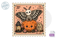 Skeleton Moth Pumpkin Halloween Stamp PNG Sublimation Art Product Image 1