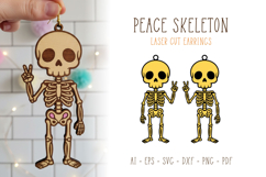 Skeleton Peace Earrings Laser Cut Design, Dangling Earring Product Image 1