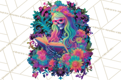 Skeleton Lady Clipart PNG Neon Skull Woman Reading Halloween Product Image 5