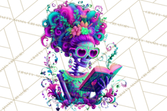 Skeleton Lady Clipart PNG Neon Skull Woman Reading Halloween Product Image 4