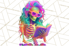 Skeleton Lady Clipart PNG Neon Skull Woman Reading Halloween Product Image 5