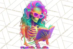 Skeleton Lady Clipart PNG Neon Skull Woman Reading Halloween Product Image 5