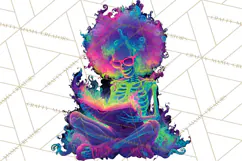 Skeleton Lady Clipart PNG Neon Skull Woman Reading Halloween Product Image 5