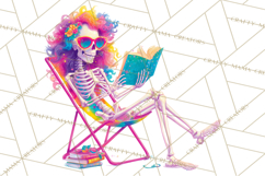 Skeleton Lady Clipart PNG Neon Skull Woman Reading Halloween Product Image 5