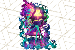 Skeleton Lady Clipart PNG Neon Skull Woman Reading Halloween Product Image 2